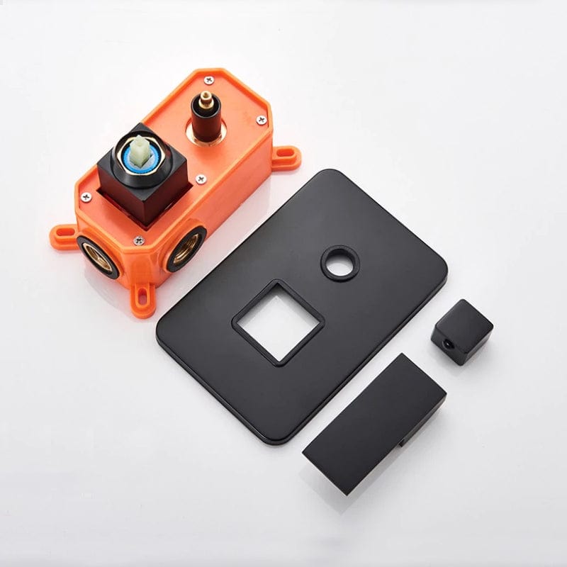 Set de dus negru incastrabil in tavan, cu para patrata 30 cm, 2 functii de curgere a apei