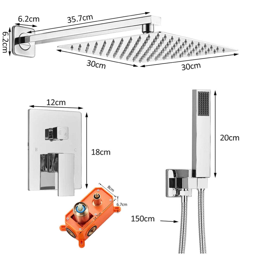Set de dus River 1167 argintiu, cu montaj ascuns, para patrata 30 cm, 2 functii