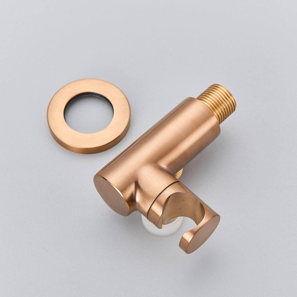 Set de dus Rose Gold cu montaj in tavan, 3 functii de curgere, para rotunda tip ploaie 25 cm