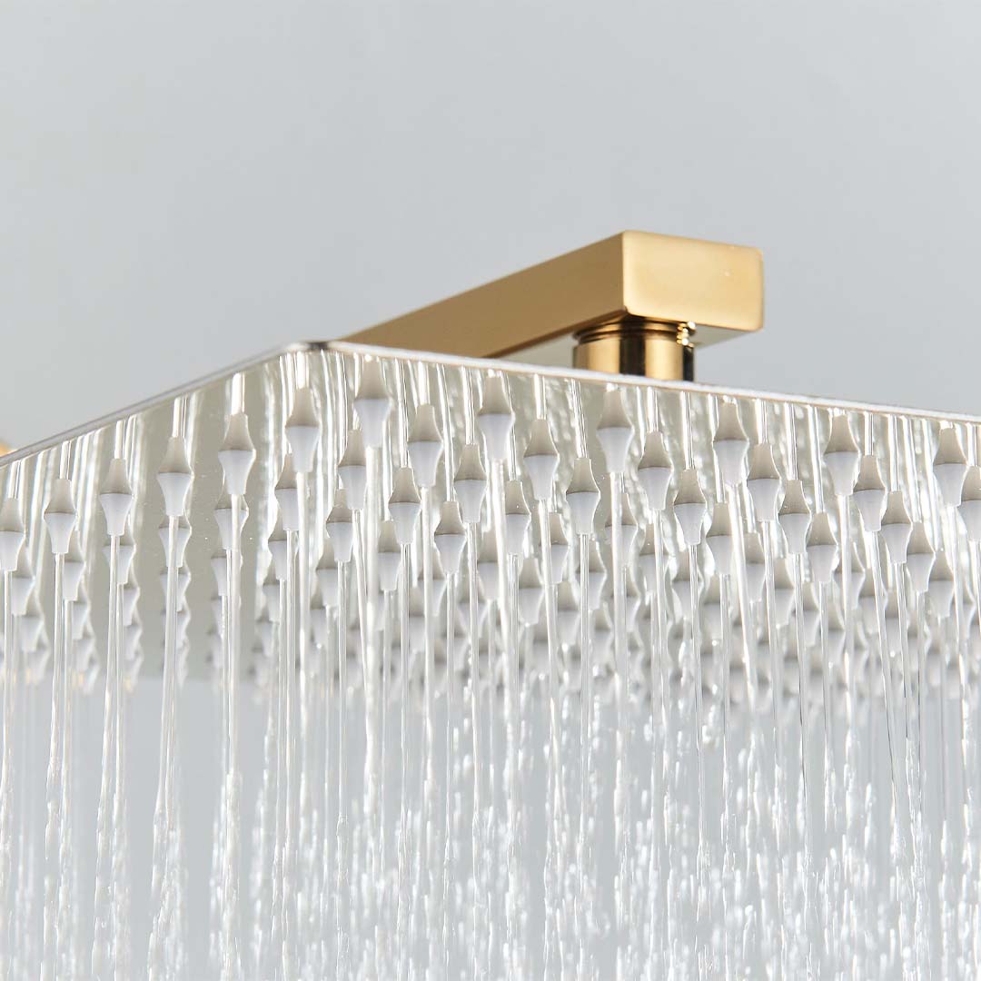 Set de dus tip ploaie, auriu lucios, pară 30 cm, 3 funcții de curgere