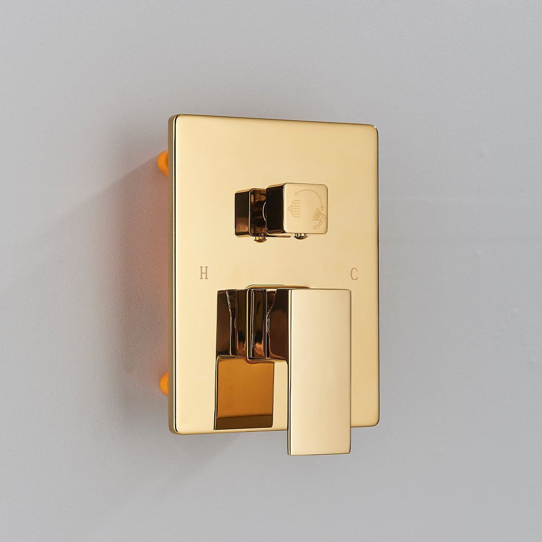 Set de dus tip ploaie, auriu lucios, pară 30 cm, 3 funcții de curgere