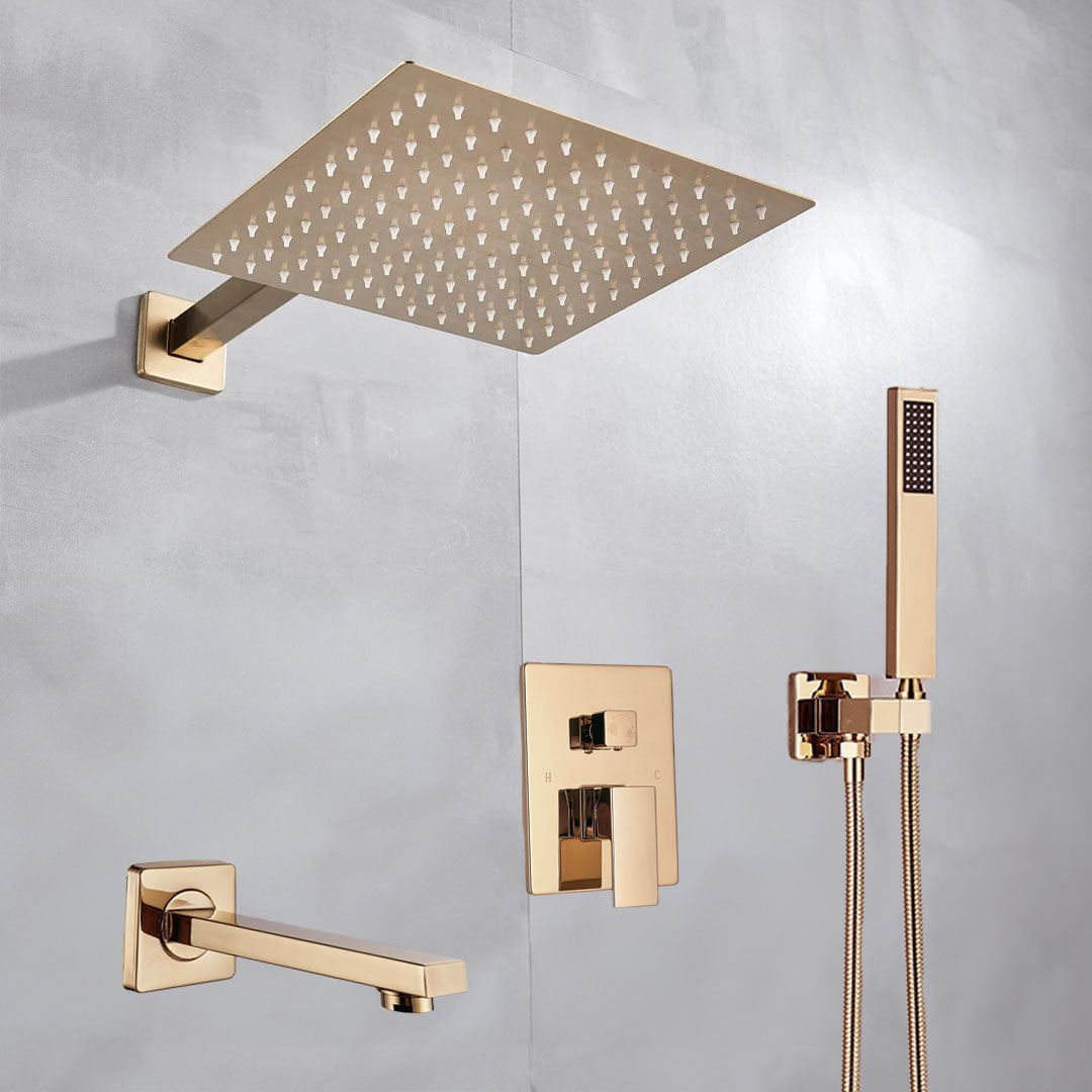 Set de dus tip ploaie, auriu lucios, pară 30 cm, 3 funcții de curgere