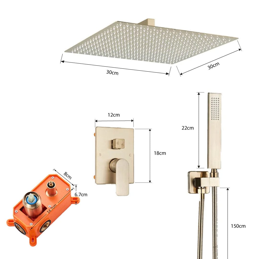 Set de dus tip ploaie , auriu nichelat (semi-lucios), para 40 cm, cu 2 functii de curgere