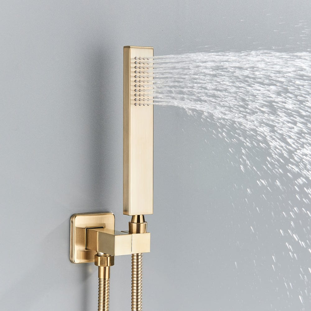 Set de dus tip ploaie, incastrabil in tavan, auriu nichelat (semi-lucios), cu 2 functii de curgere