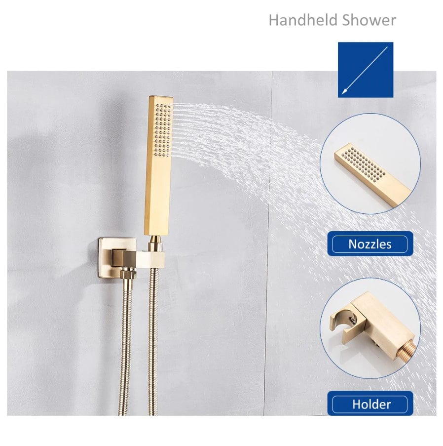 Set de dus tip ploaie River 1255, auriu nichelat (semi-lucios), para 30 cm, cu 2 functii de curgere