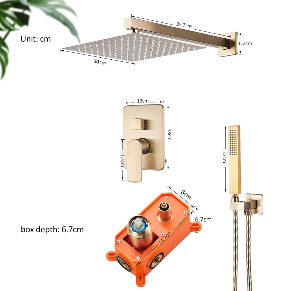 Set de dus tip ploaie River 1255, auriu nichelat (semi-lucios), para 30 cm, cu 2 functii de curgere