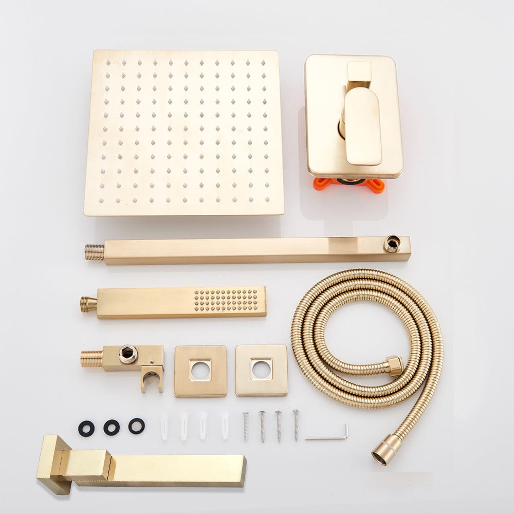 Set de dus tip ploaie River, auriu nichelat, para 30 cm, 3 functii de curgere