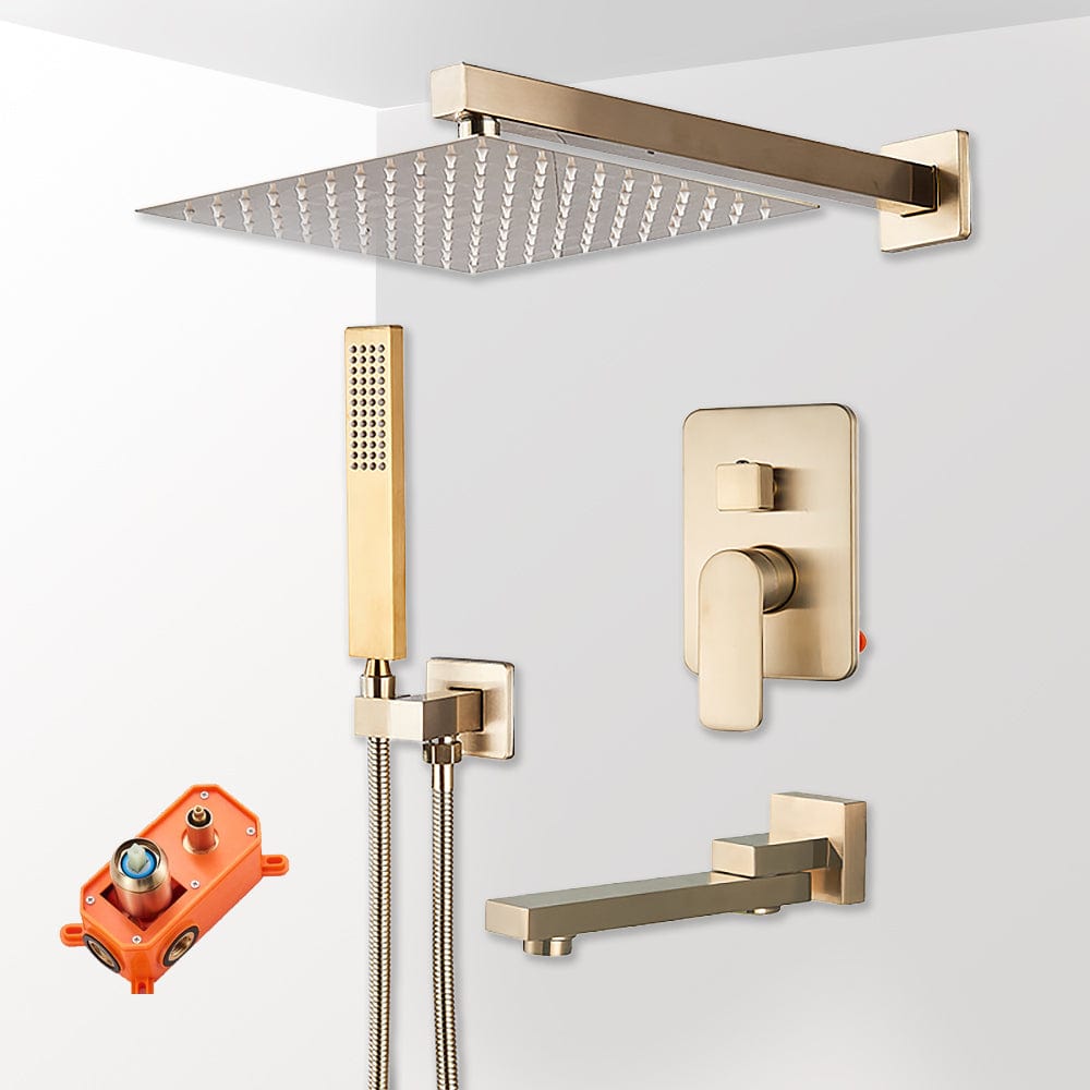 Set de dus tip ploaie River, auriu nichelat, para 30 cm, 3 functii de curgere