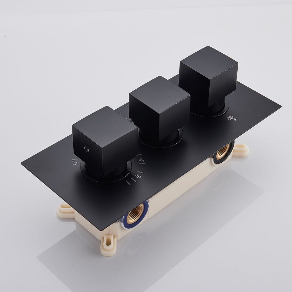 Set dus cu para tip cascada cu termostat, negru mat, cu 3 functii + Baterie lavoar Milly1509