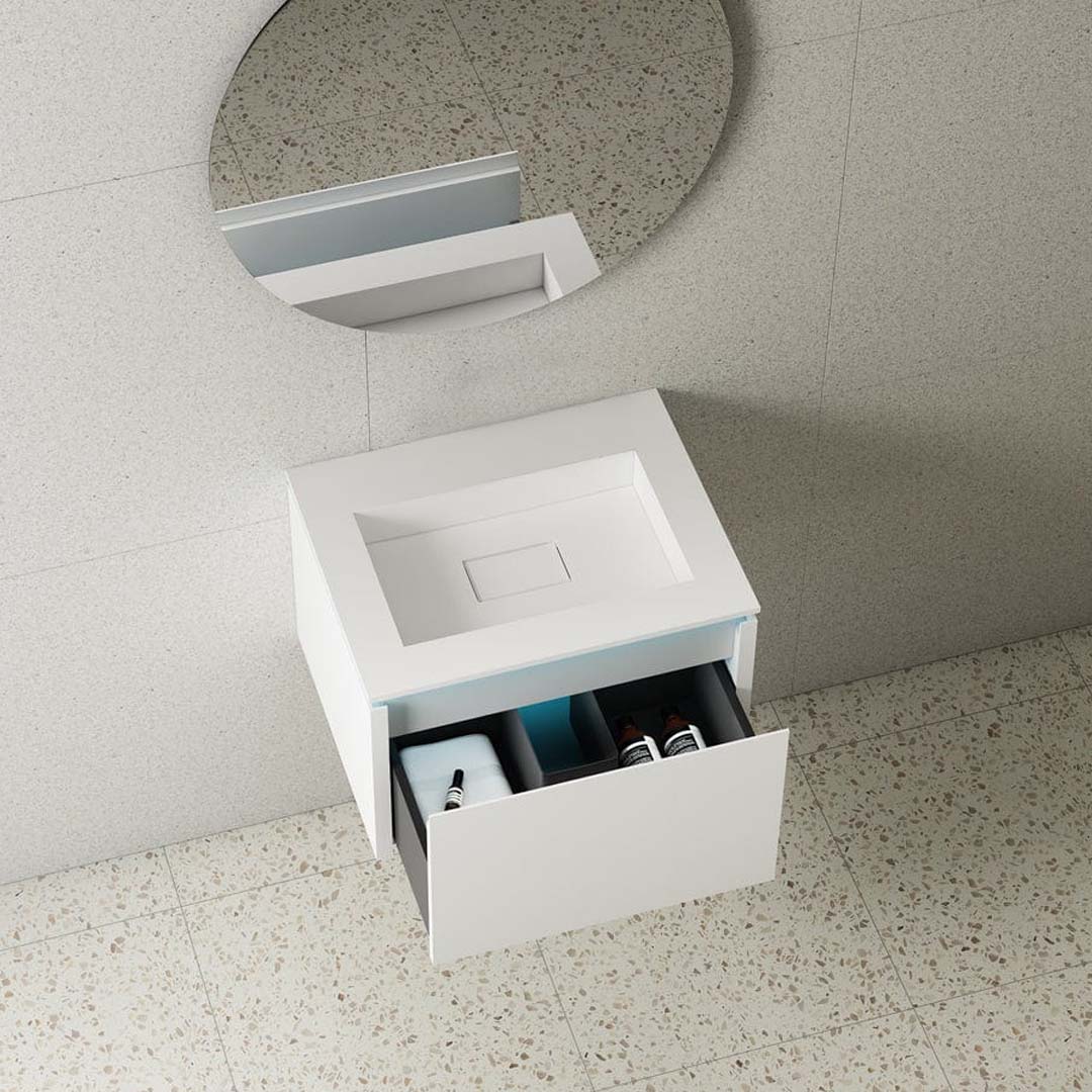 Set mobilier Baie cu lavoar si baterie Elysium, LED Anna, Alb Mat, 600x480x388 mm