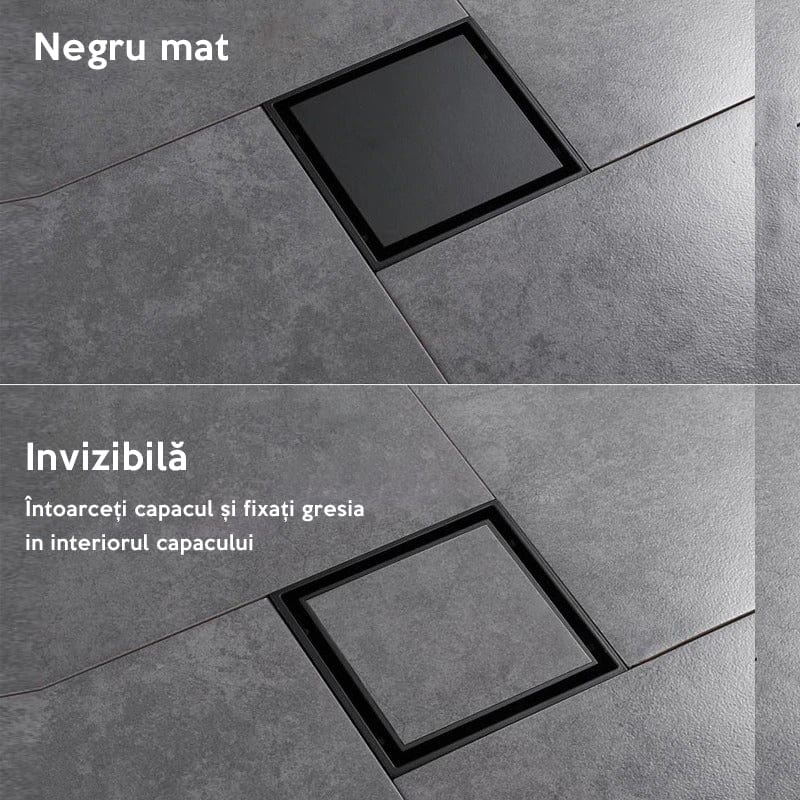 Sifon de pardoseala antimiros, cu iesire verticala, diametru ramă 100 mm, diametru scurgere 38 mm, doua fețe, negru mat sau suport fixare placa gresie