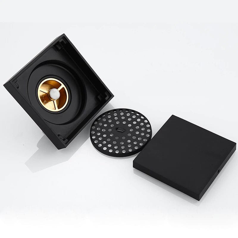 Sifon de pardoseala antimiros, cu iesire verticala, diametru ramă 100 mm, diametru scurgere 38 mm, doua fețe, negru mat sau suport fixare placa gresie