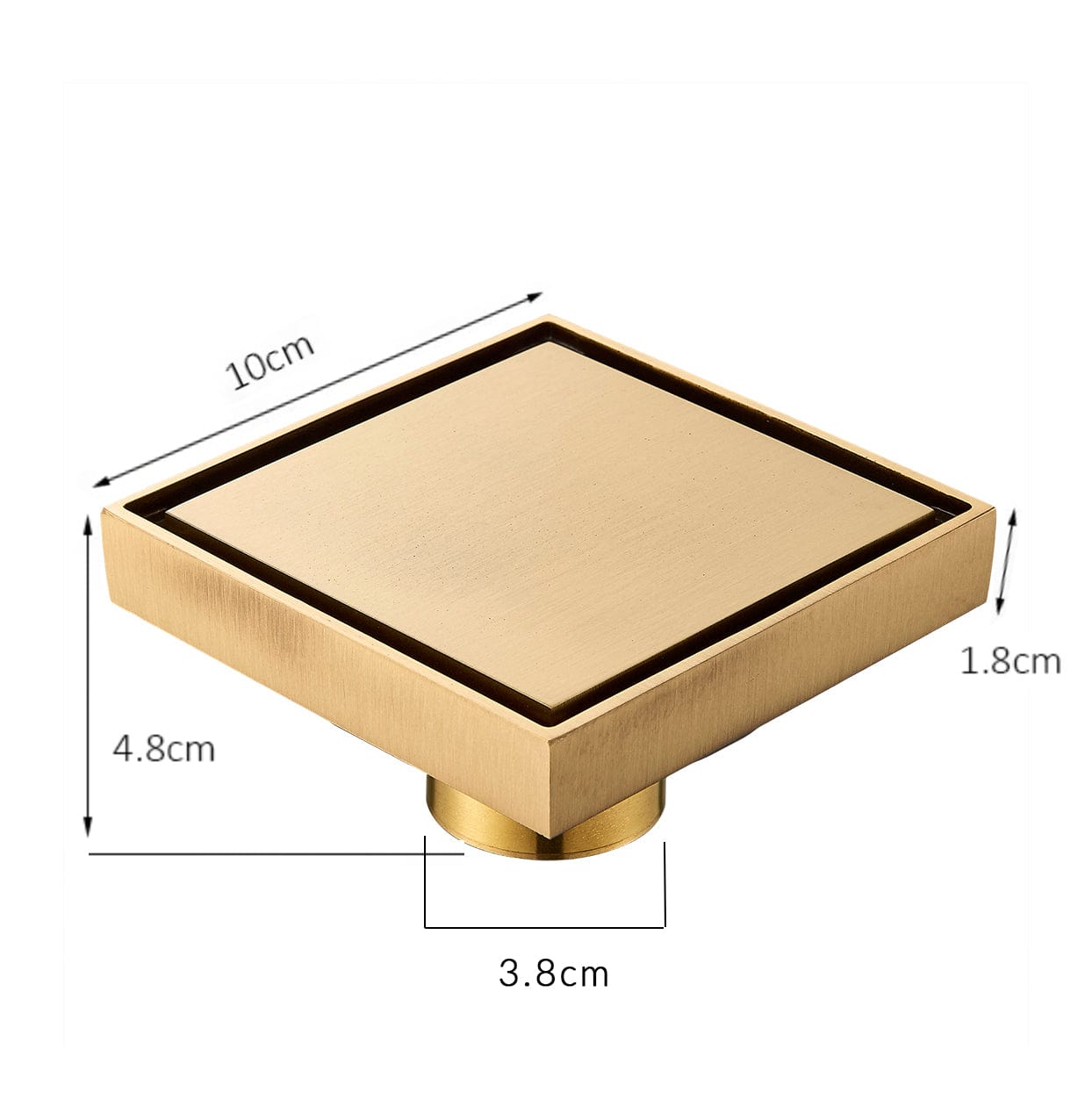 Sifon de pardoseala antimiros, cu iesire verticala, diametru ramă 100 mm, diametru scurgere 38 mm, doua fețe suport fixare placa gresie, auriu nichelat