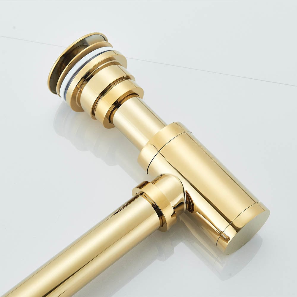 Sifon decorativ pentru lavoar și ventil universal cu click-clack, auriu lucios