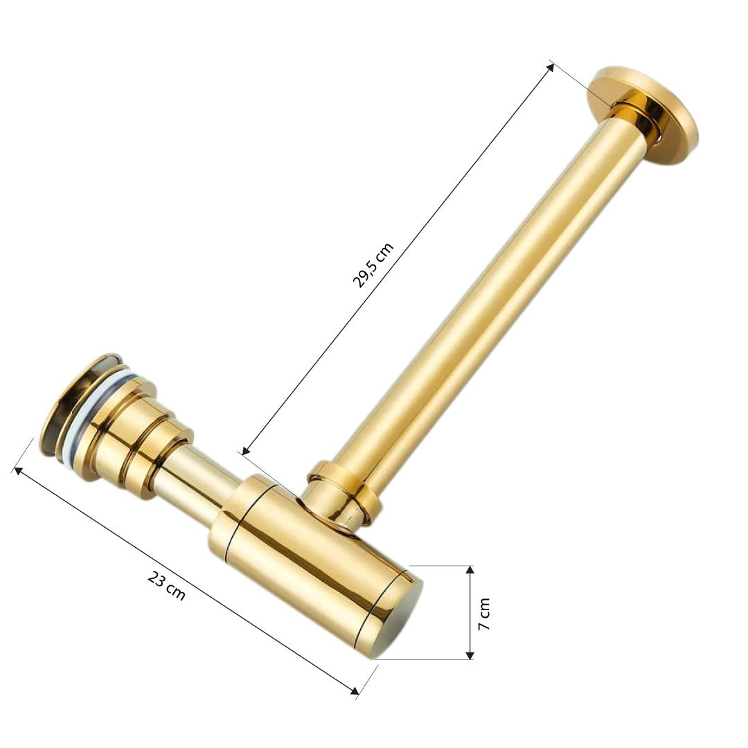 Sifon decorativ pentru lavoar și ventil universal cu click-clack, auriu lucios