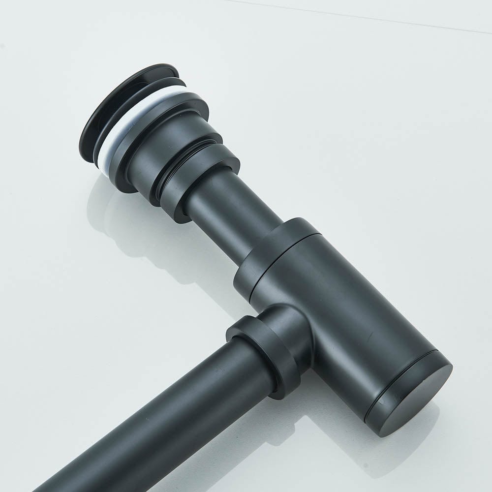 Sifon decorativ pentru lavoar și ventil universal cu click-clack, negru mat