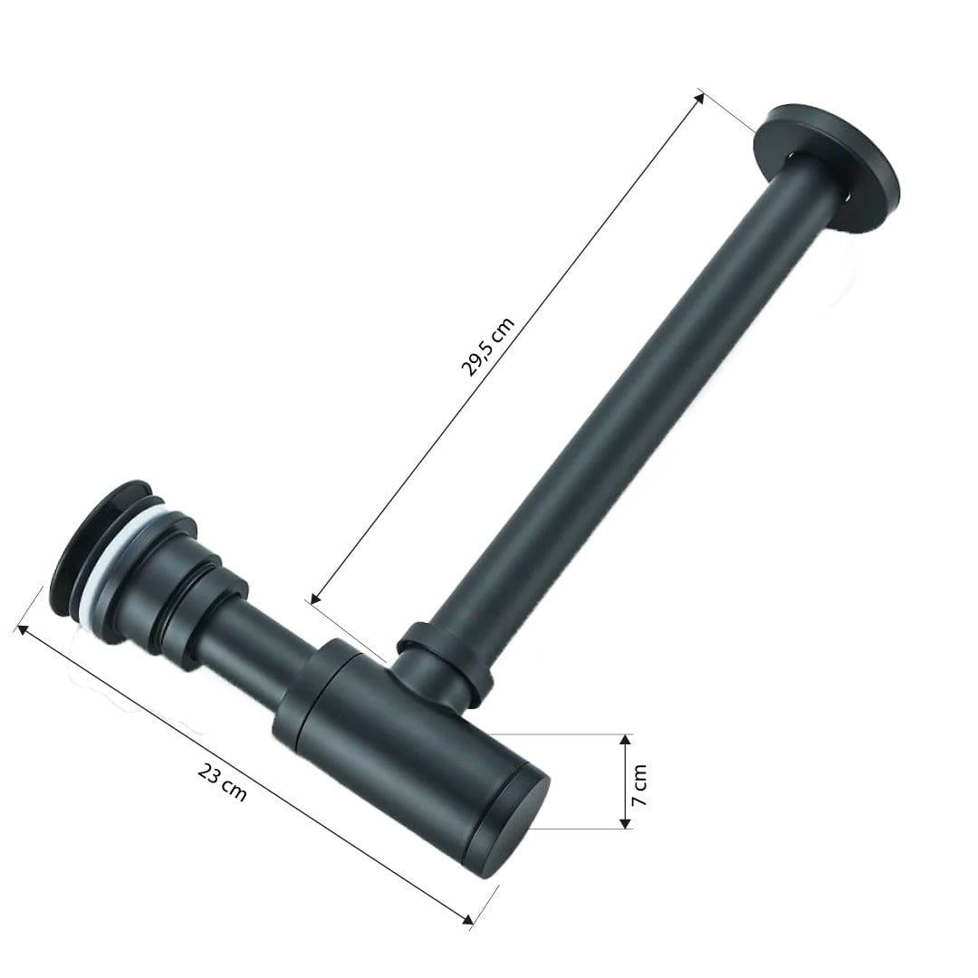 Sifon decorativ pentru lavoar și ventil universal cu click-clack, negru mat
