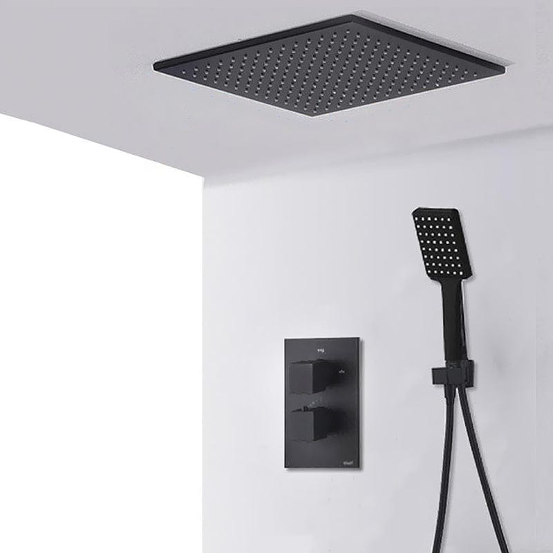 Sistem de dus Rainfall, incastrat in tavan cu termostat, para patrata 50 cm, 2 functii de curgere, negru mat