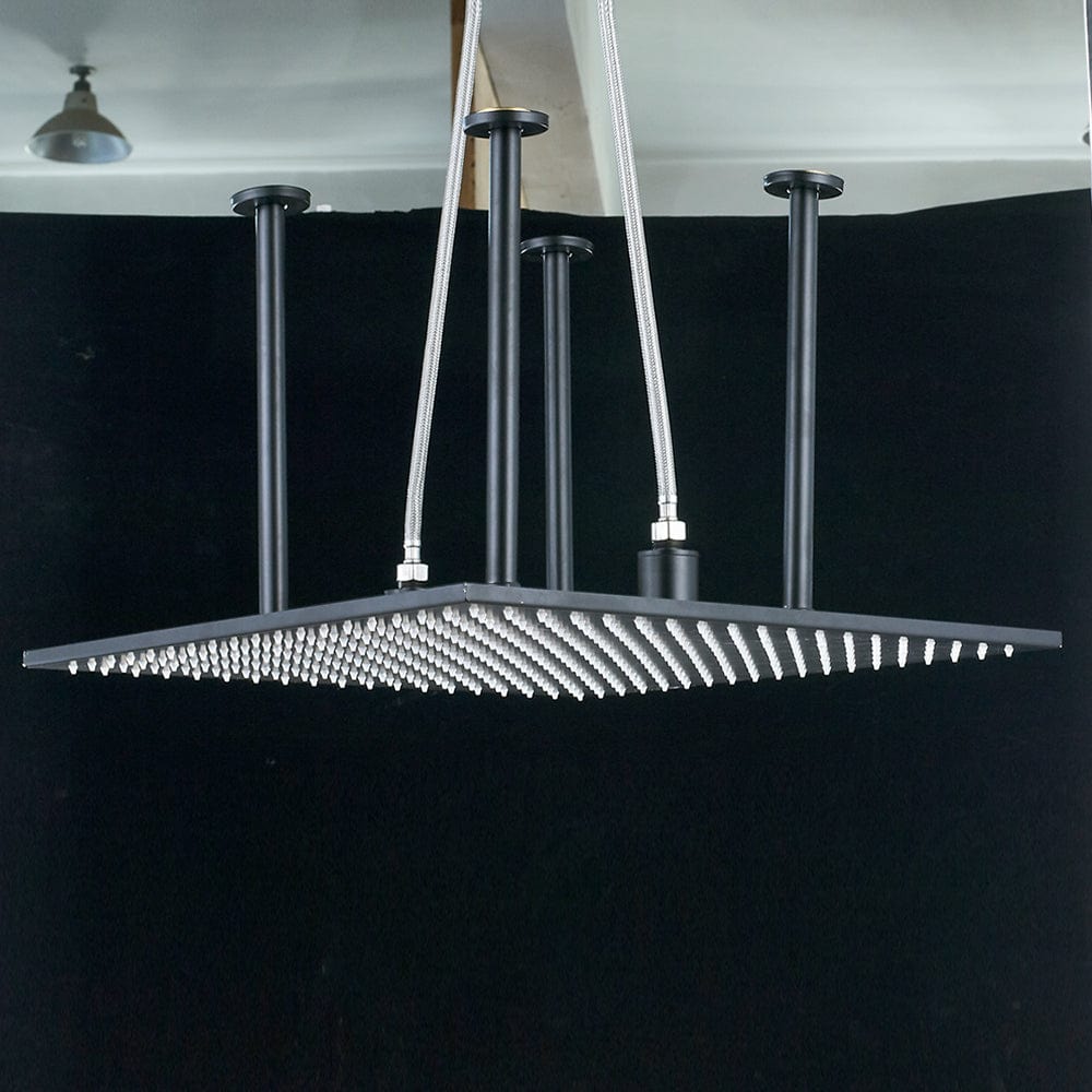 Sistem de dus Rainfall, incastrat in tavan cu termostat, para patrata 50 cm, 2 functii de curgere, negru mat