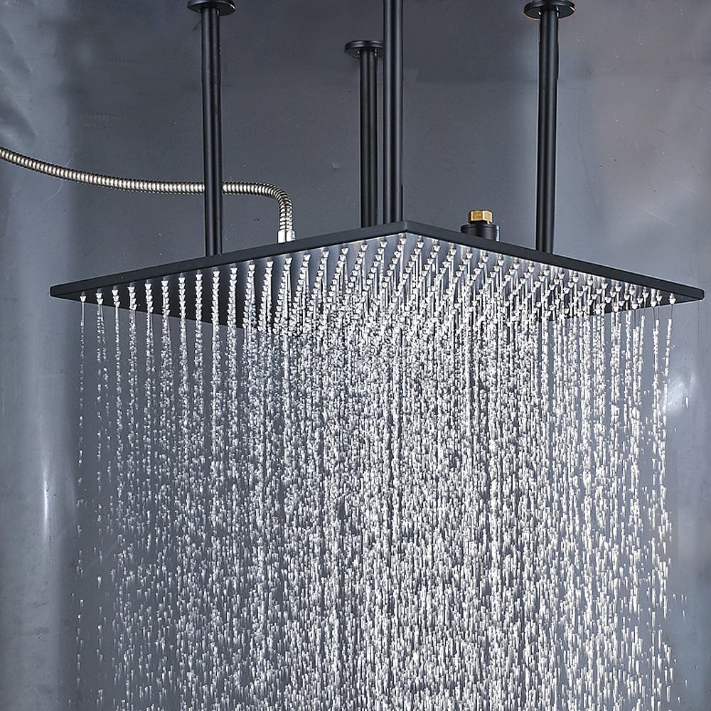 Sistem de dus Rainfall, incastrat in tavan cu termostat, para patrata 50 cm, 2 functii de curgere, negru mat