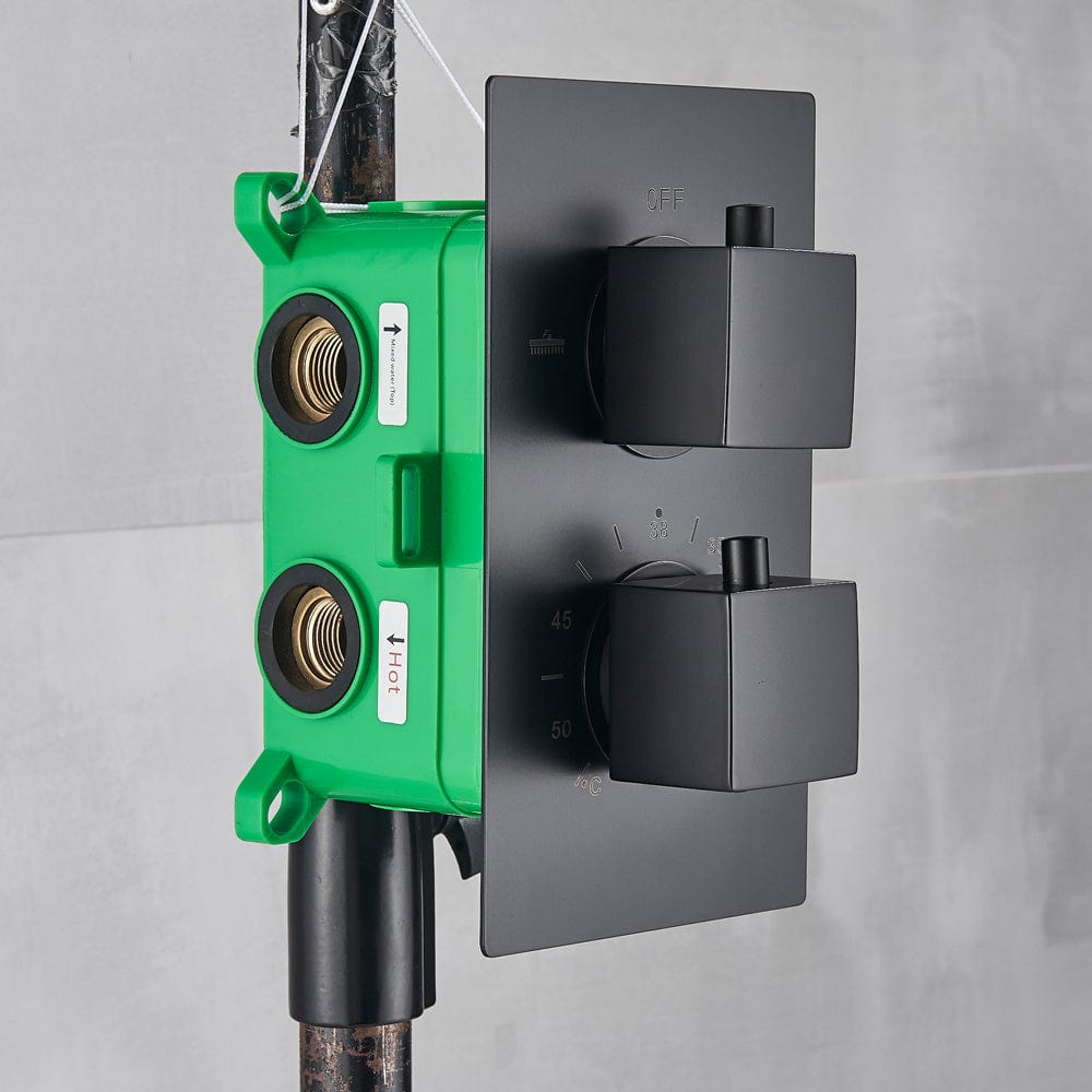 Sistem de dus Rainfall, incastrat in tavan cu termostat, para patrata 50 cm, 2 functii de curgere, negru mat