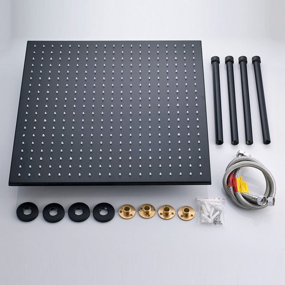 Sistem de dus Rainfall, incastrat in tavan cu termostat, para patrata 50 cm, 2 functii de curgere, negru mat