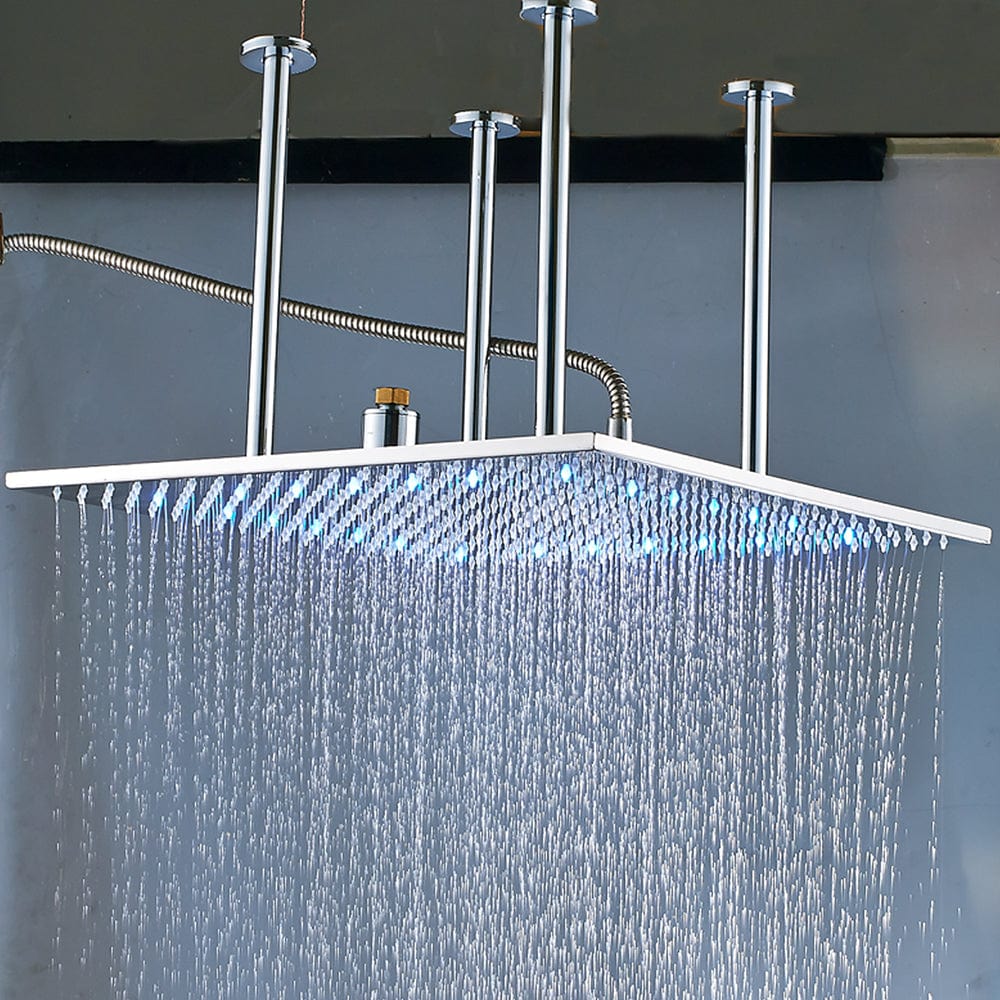 Sistem de dus Rainjoy, cromat, incastrat in tavan, para patrata 50 cm, functie led, culoare dinamica, in functie de temperatura apei, hidromasaj