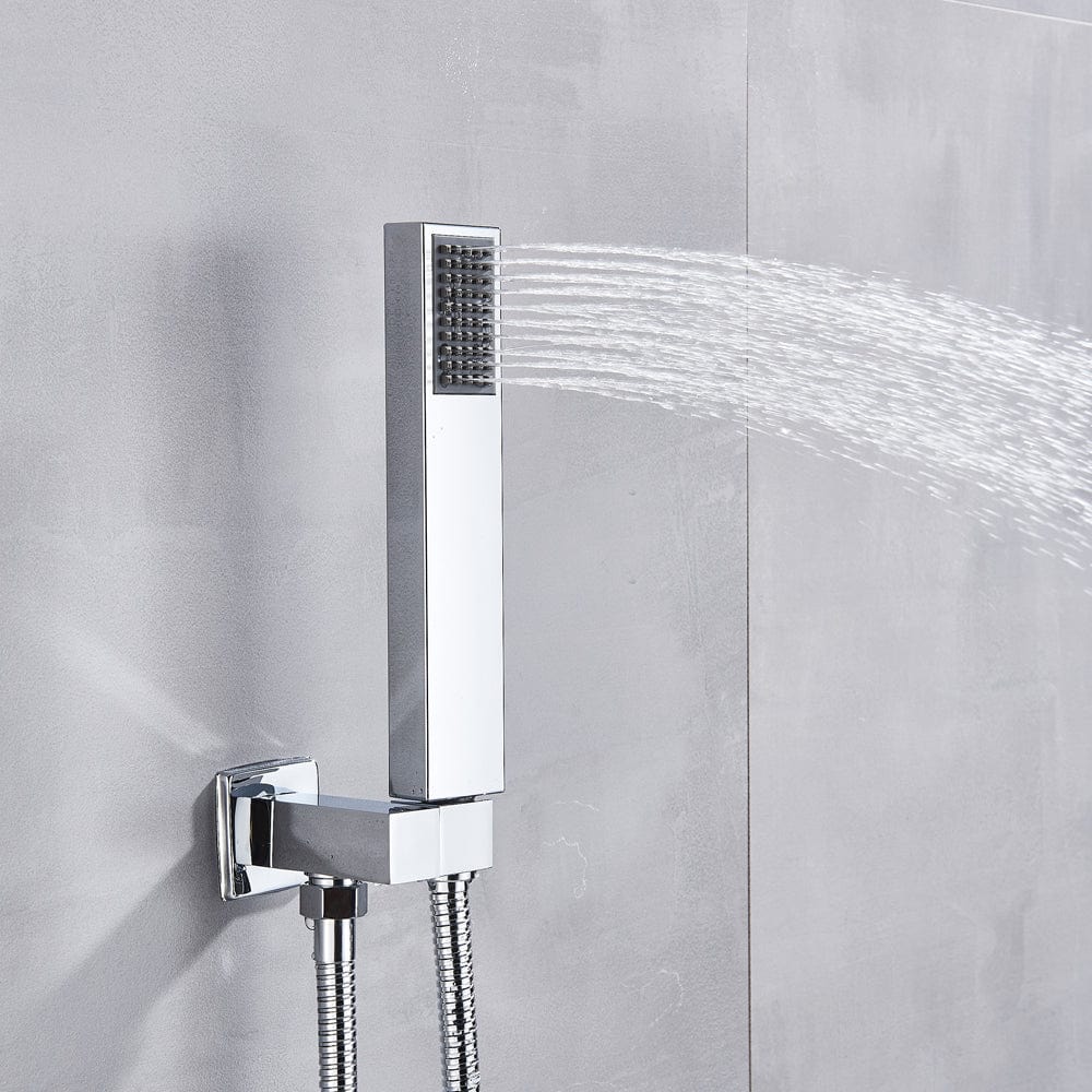 Sistem de dus Rainjoy, cromat, incastrat in tavan, para patrata 50 cm, functie led, culoare dinamica, in functie de temperatura apei, hidromasaj