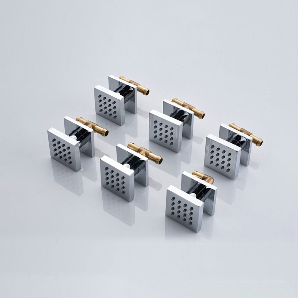 Sistem de dus Rainjoy, cromat, incastrat in tavan, para patrata 50 cm, functie led, culoare dinamica, in functie de temperatura apei, hidromasaj