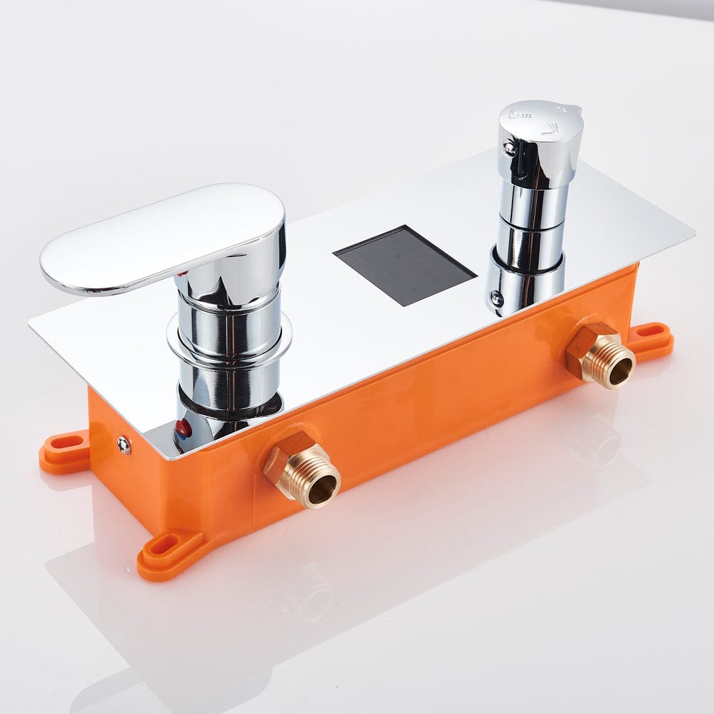 Sistem de dus Rainjoy, cromat, incastrat in tavan, para patrata 50 cm, functie led, culoare dinamica, in functie de temperatura apei, hidromasaj