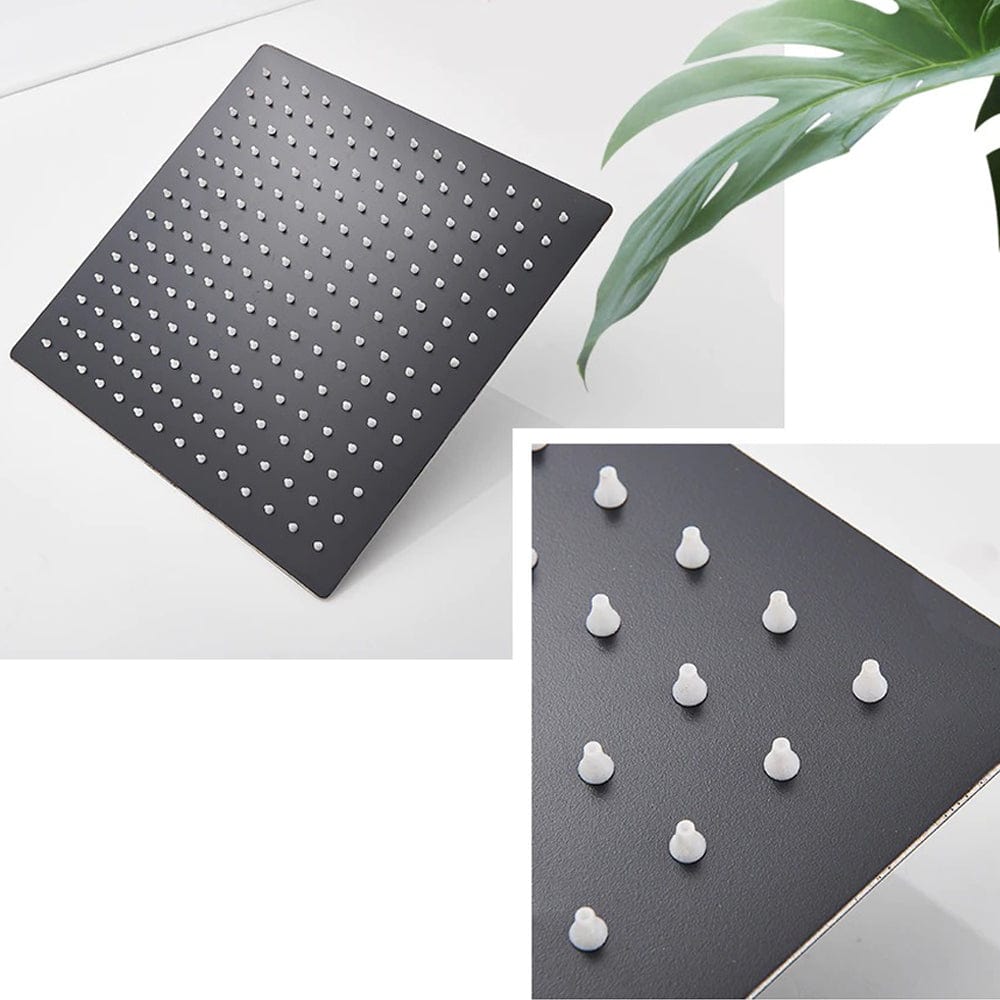 Sistem de dus Waterfall, incastrat in tavan, para patrata 40 cm, 3 functii de curgere, negru mat