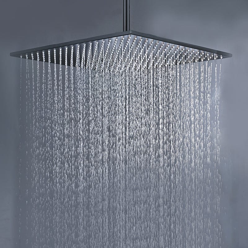 Sistem de dus Waterfall, incastrat in tavan, para patrata 40 cm, 3 functii de curgere, negru mat