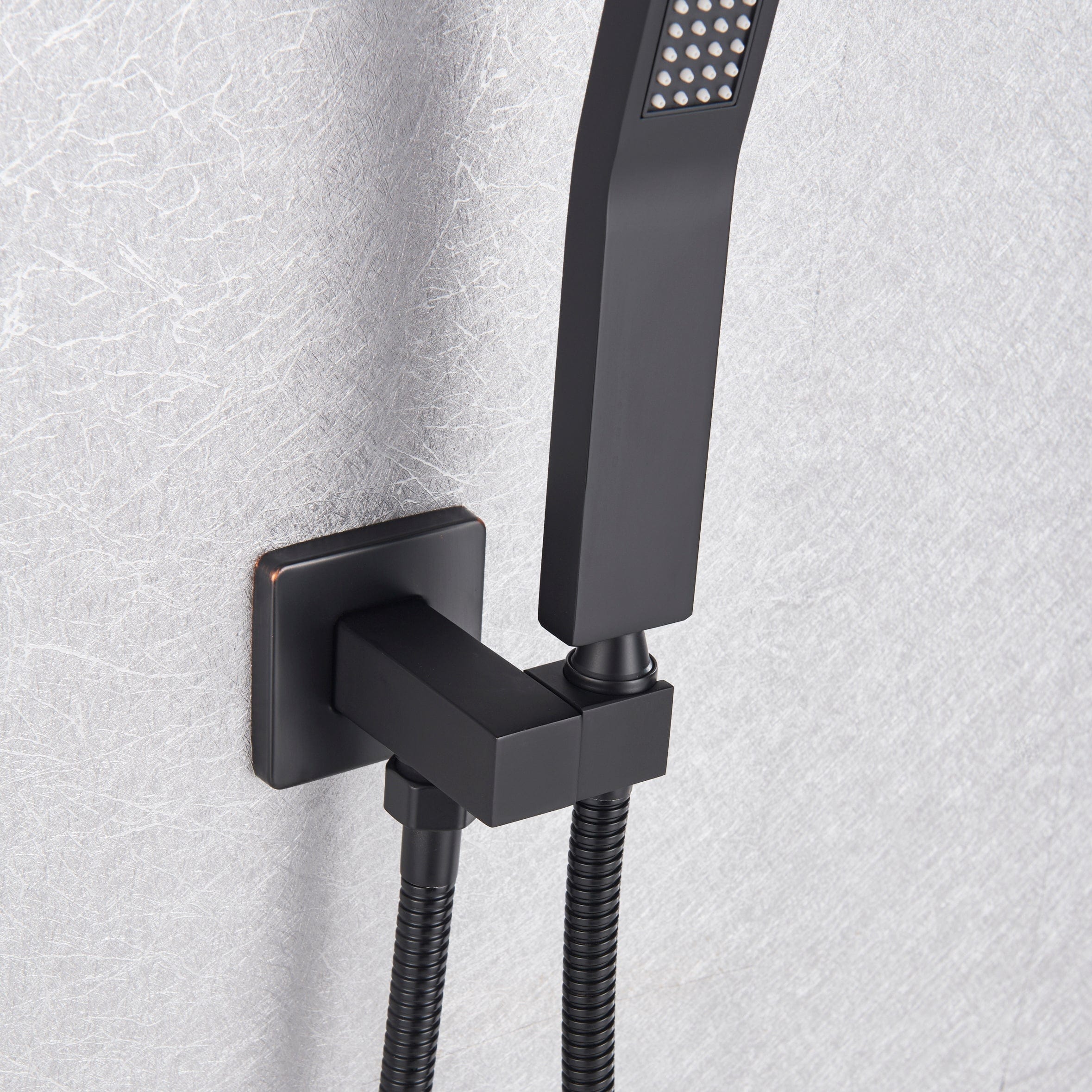 Sistem dus incastrat in tavan cu termostat, para patrata 50 cm, negru mat, 3 functii de curgere a apei si hidromasaj