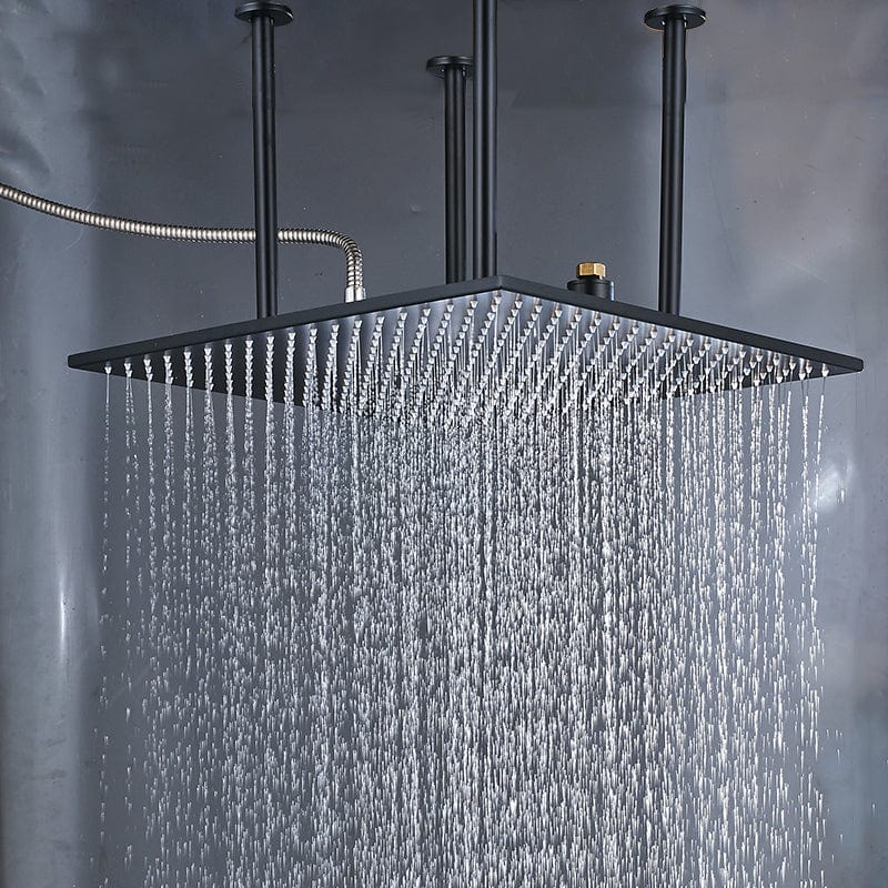 Sistem dus incastrat in tavan cu termostat, para patrata 50 cm, negru mat, 3 functii de curgere a apei si hidromasaj