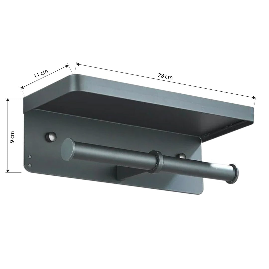 Suport dublu pentru hartie igienica cu raft, gri mat