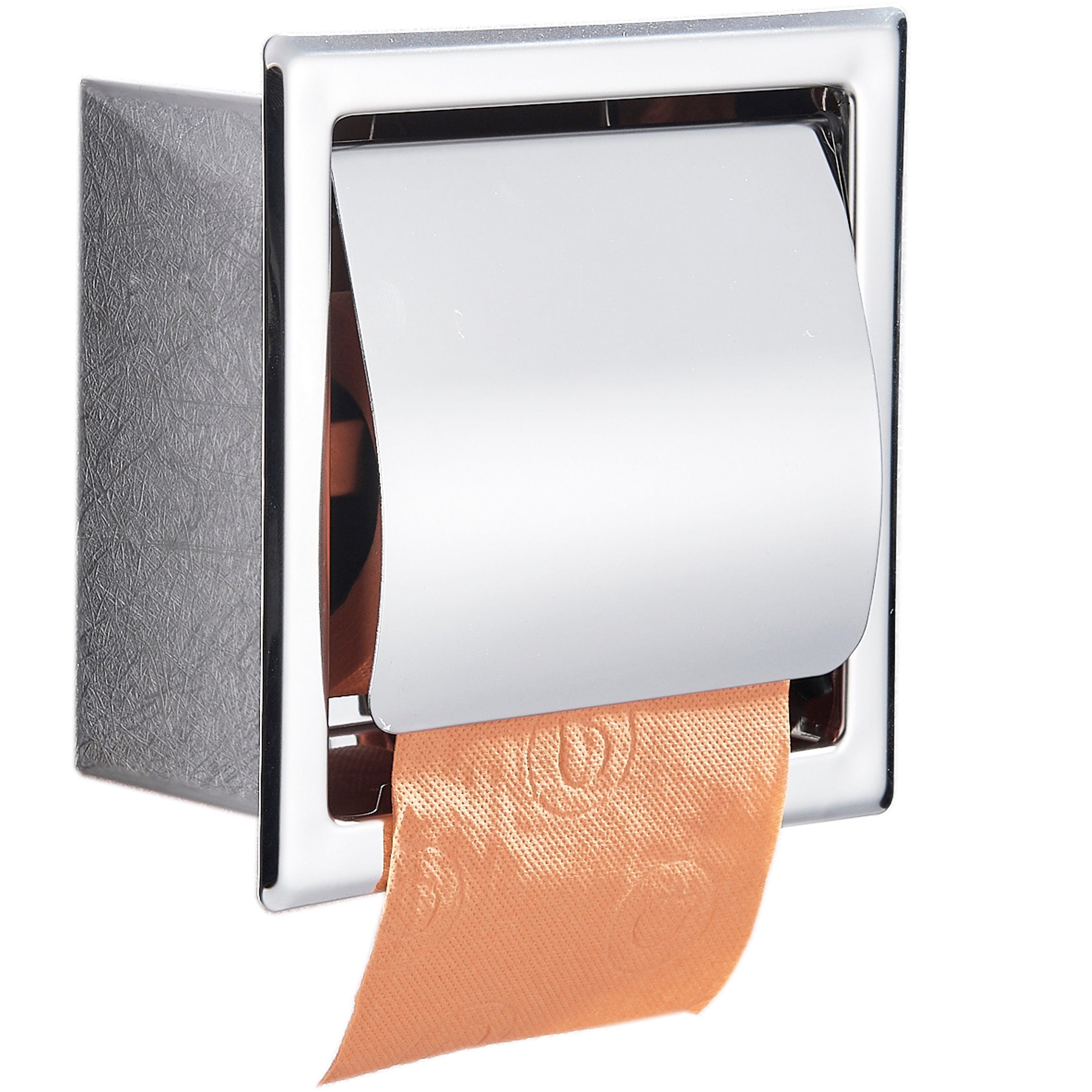 Suport hartie igienica incastrat cu capac de protectie, argintiu cromat