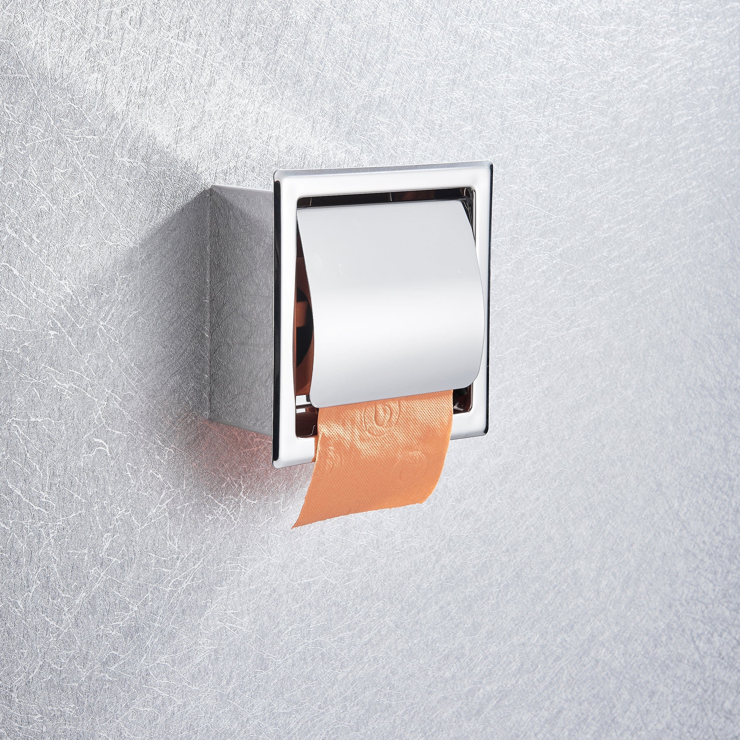 Suport hartie igienica incastrat cu capac de protectie, argintiu cromat