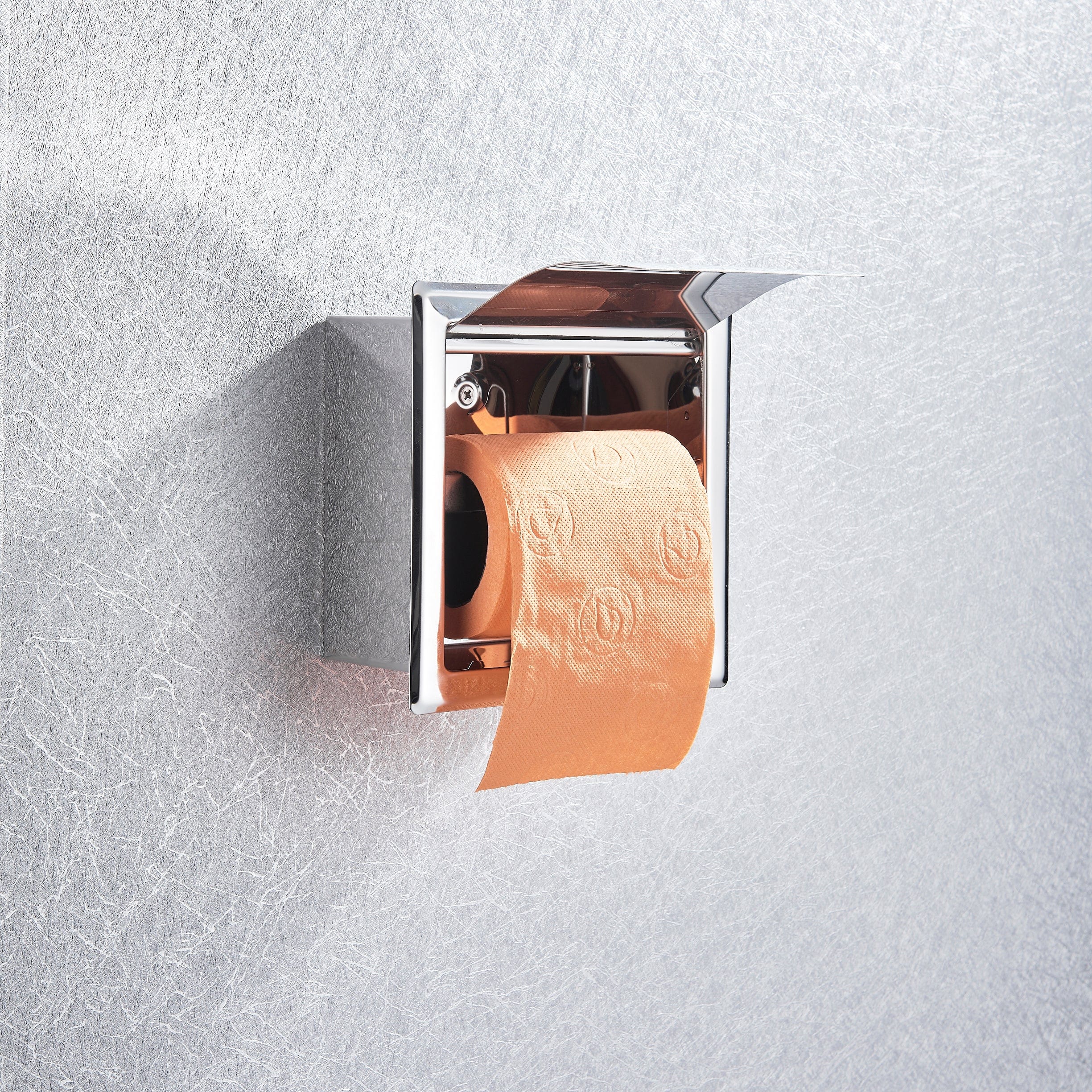 Suport hartie igienica incastrat cu capac de protectie, argintiu cromat