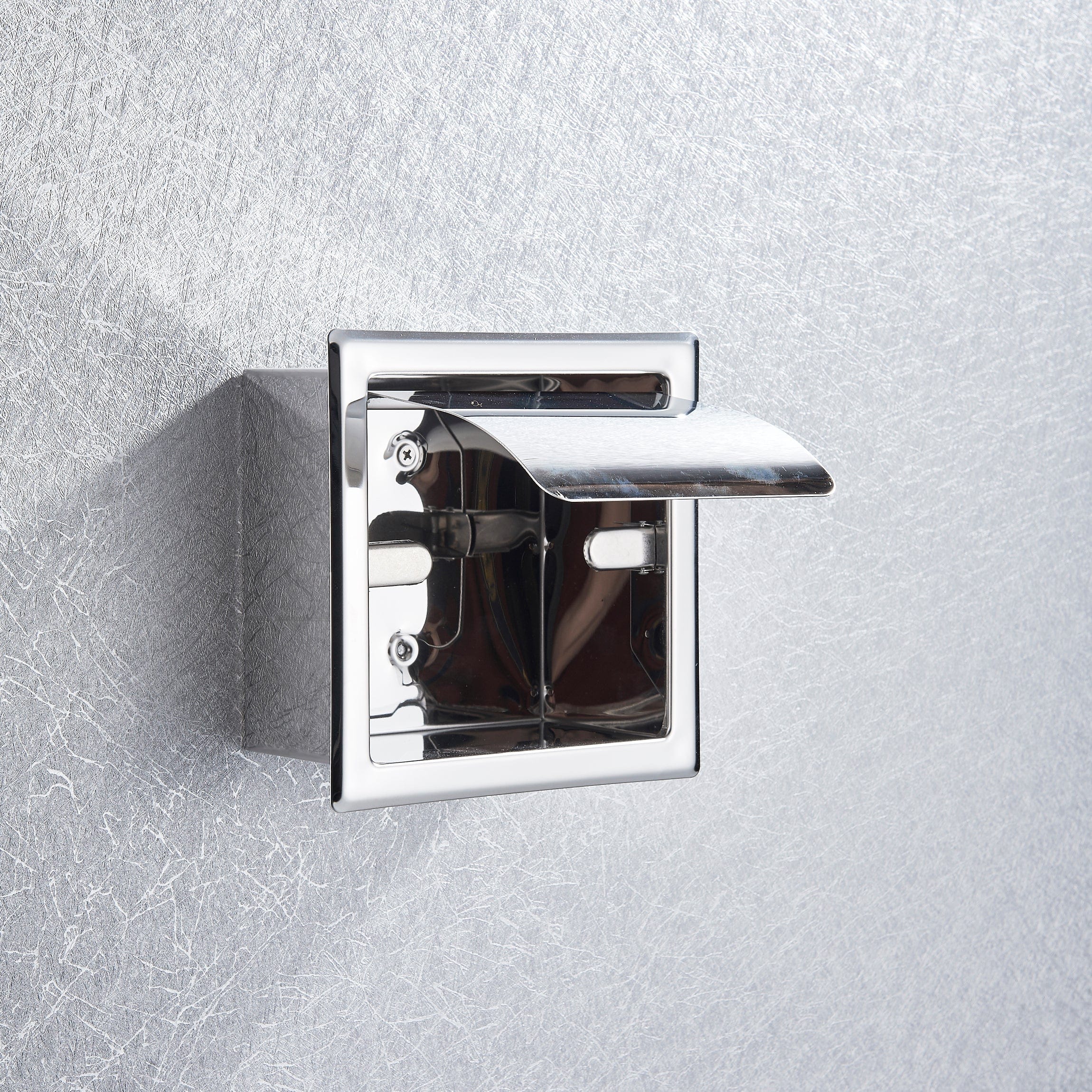 Suport hartie igienica incastrat cu capac de protectie, argintiu cromat