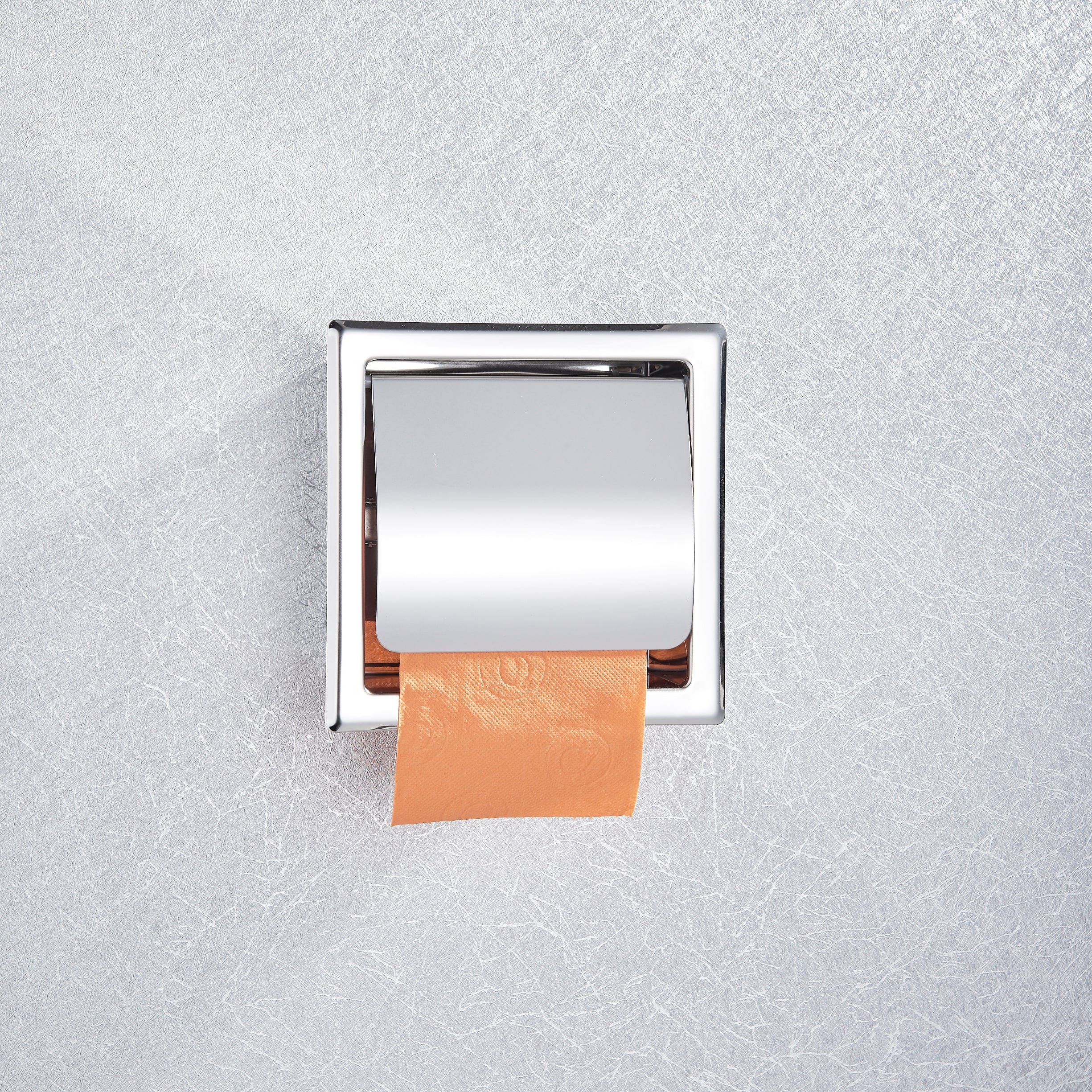 Suport hartie igienica incastrat cu capac de protectie, argintiu cromat