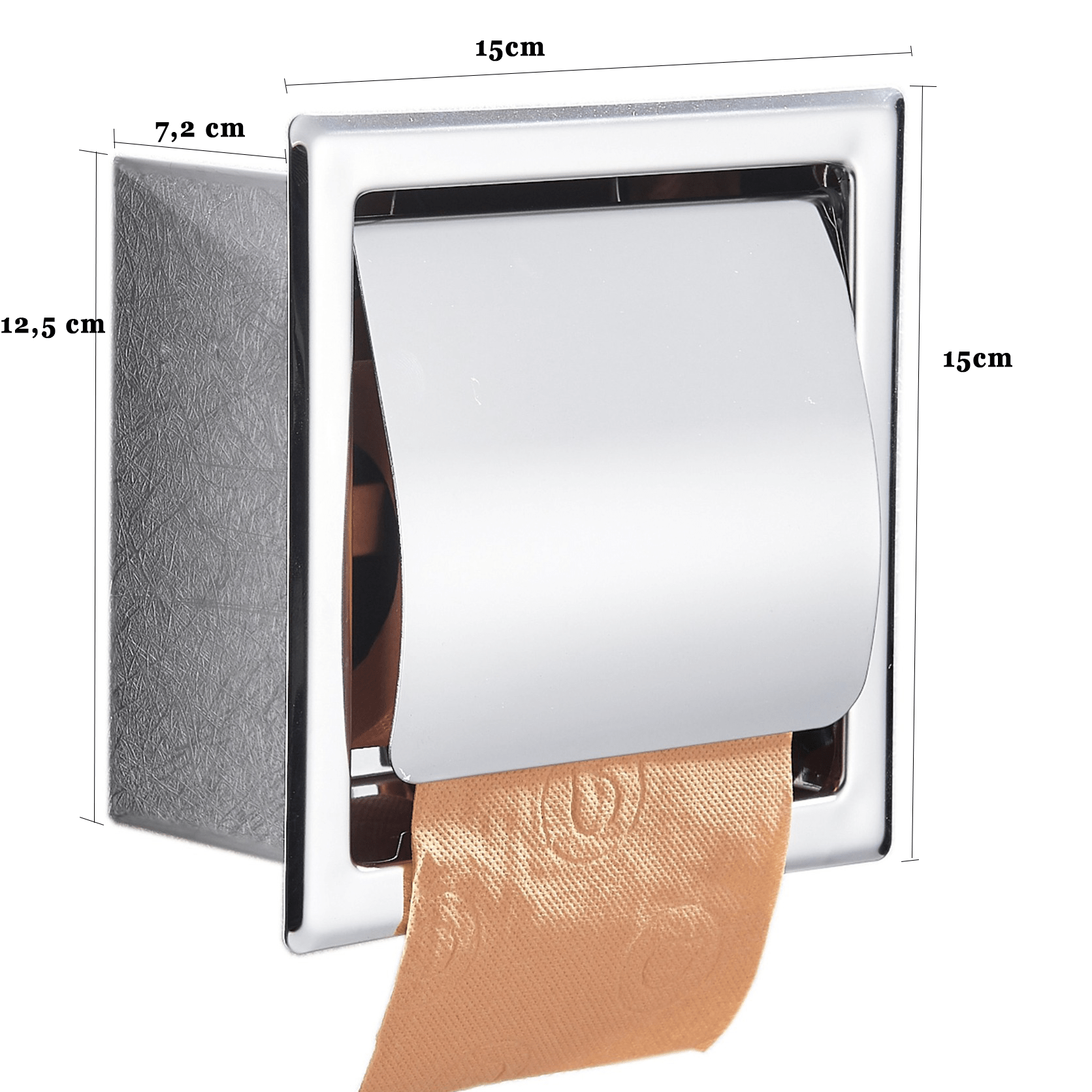 Suport hartie igienica incastrat cu capac de protectie, argintiu cromat