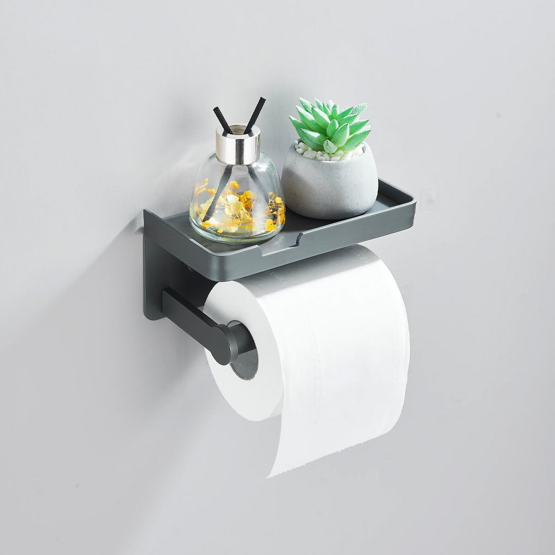 Suport pentru hartie igienica cu raft, gri mat