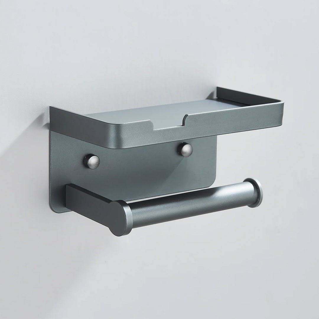 Suport pentru hartie igienica cu raft, gri mat