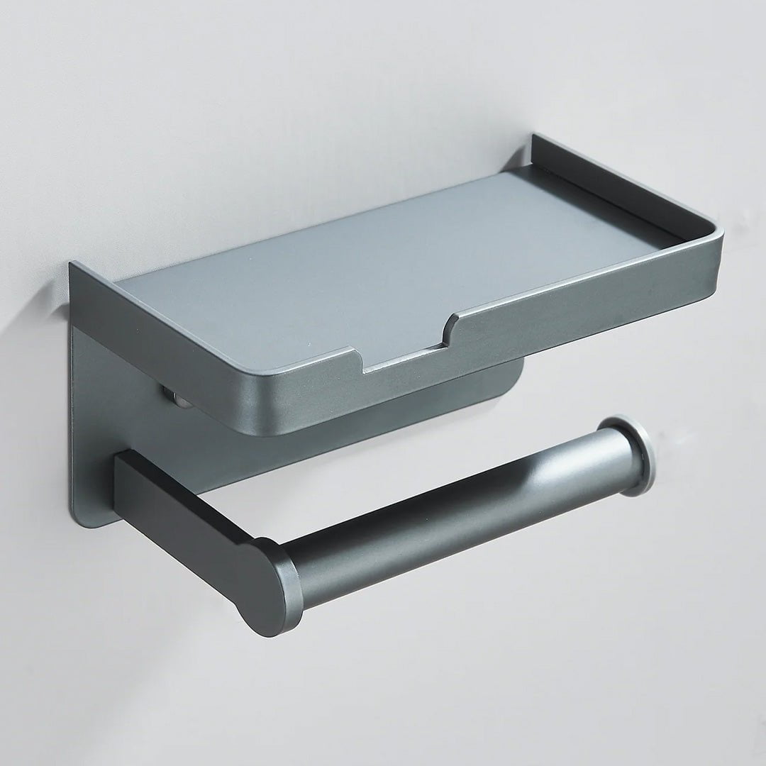 Suport pentru hartie igienica cu raft, gri mat