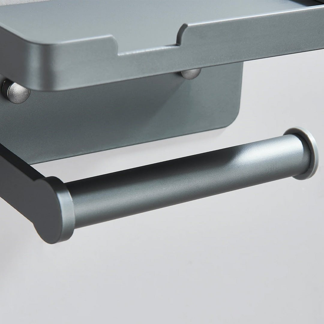 Suport pentru hartie igienica cu raft, gri mat