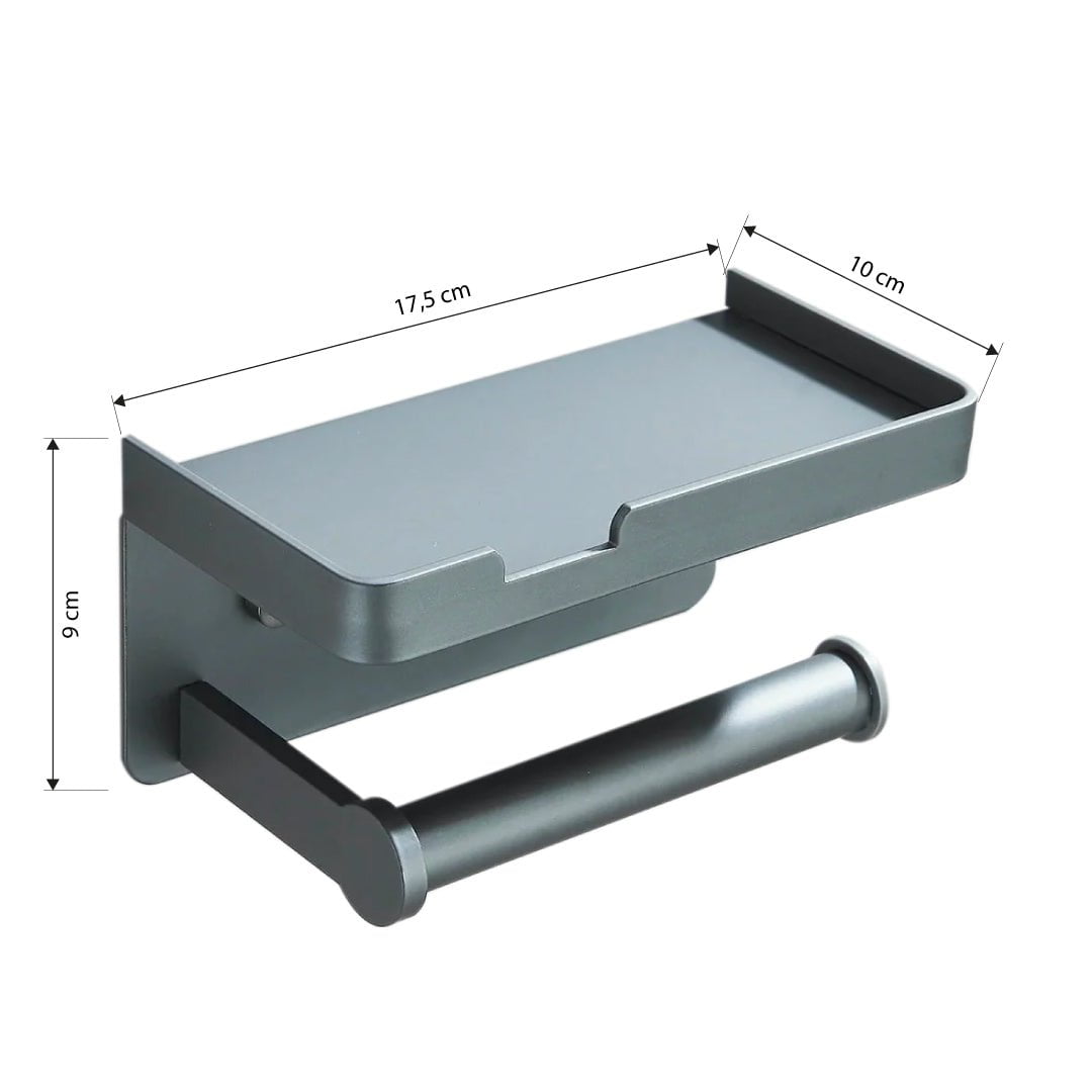 Suport pentru hartie igienica cu raft, gri mat
