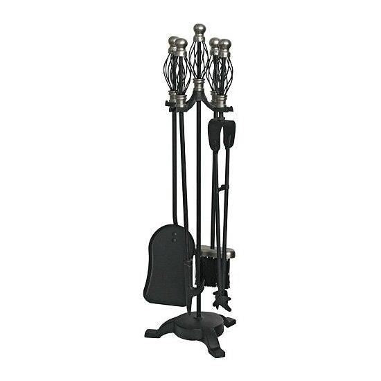 Set accesorii semineu, suport cu 4 piese, nichelate, 66 cm 