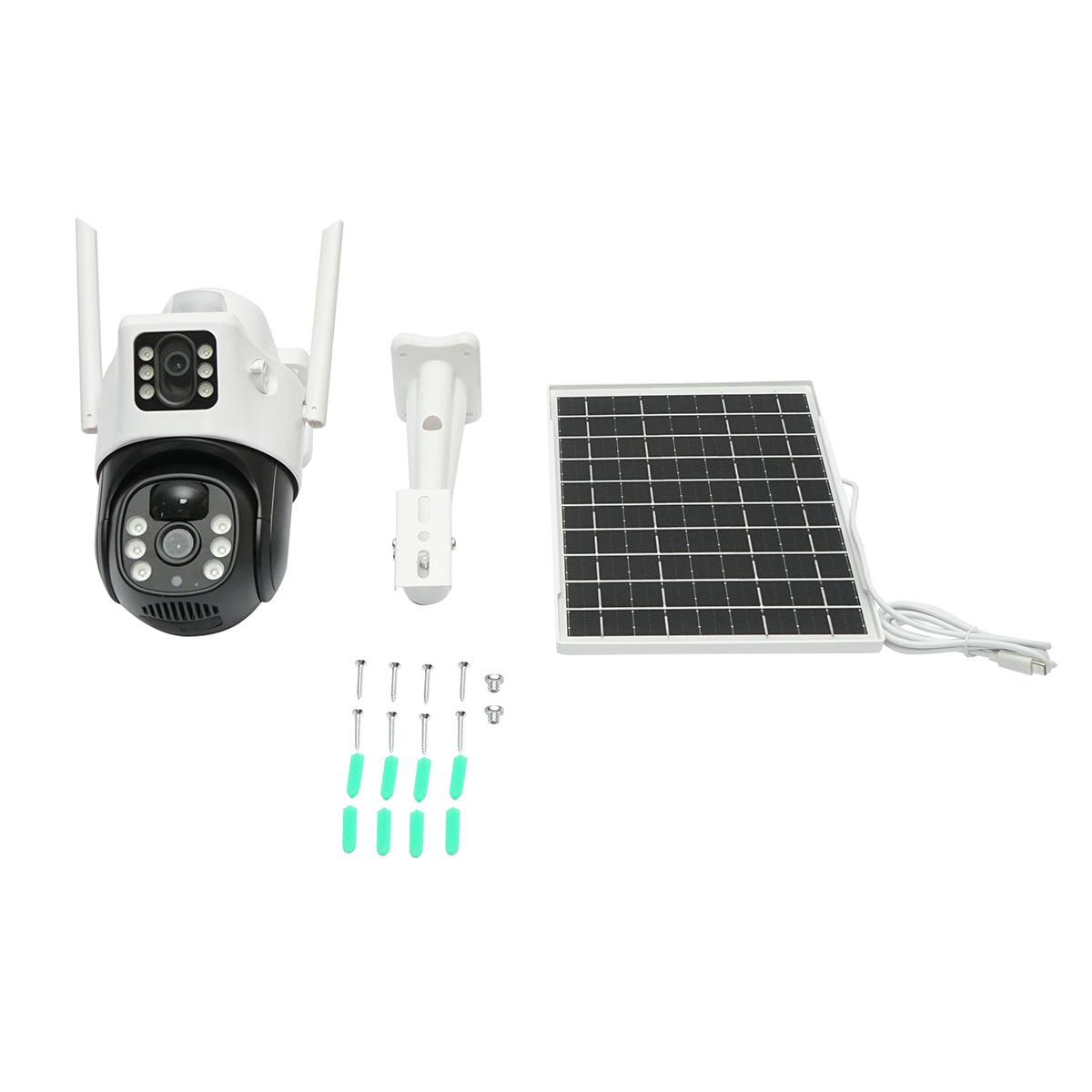 Camera supraveghere lentila duala 2x2MP, WIFI 4G rotativa cu panou solar 7W, PTZ, 1080P, senzor miscare, night vision, aplicatie V380 Pro