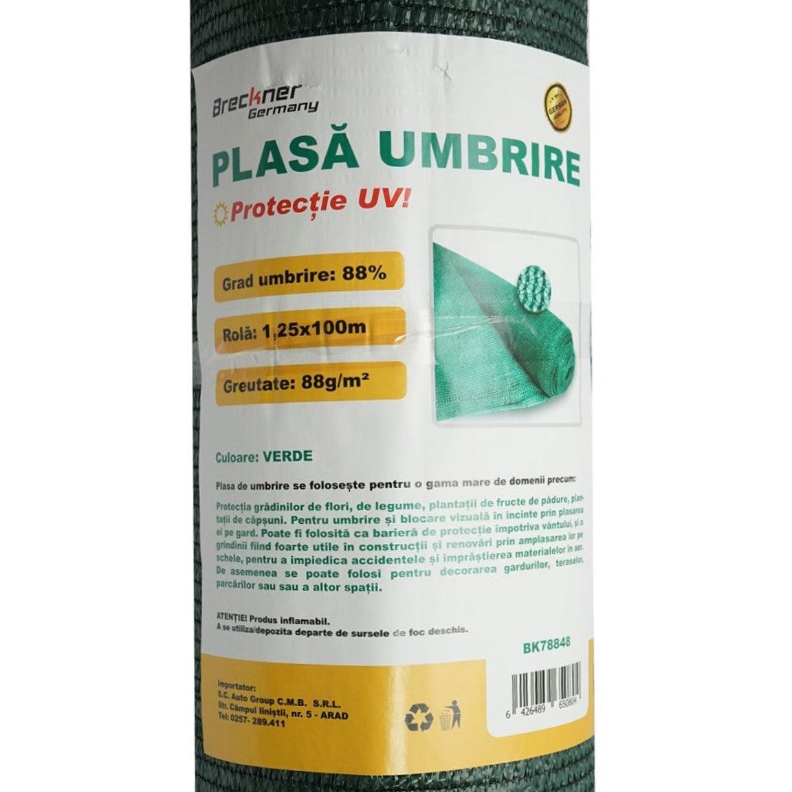 Plasa umbrire 88% latime 1.25M si lungime 100M verde din polietilena cu protectie UV
