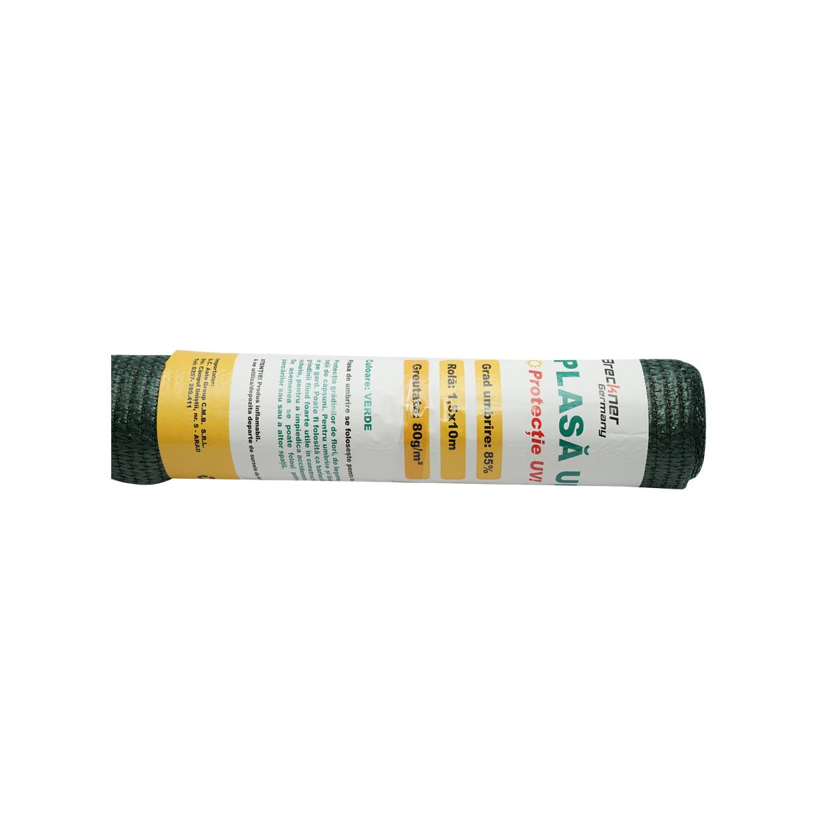 Plasa umbrire 85% latime 1.5M, lungime 10M verde din polietilena cu protectie UV